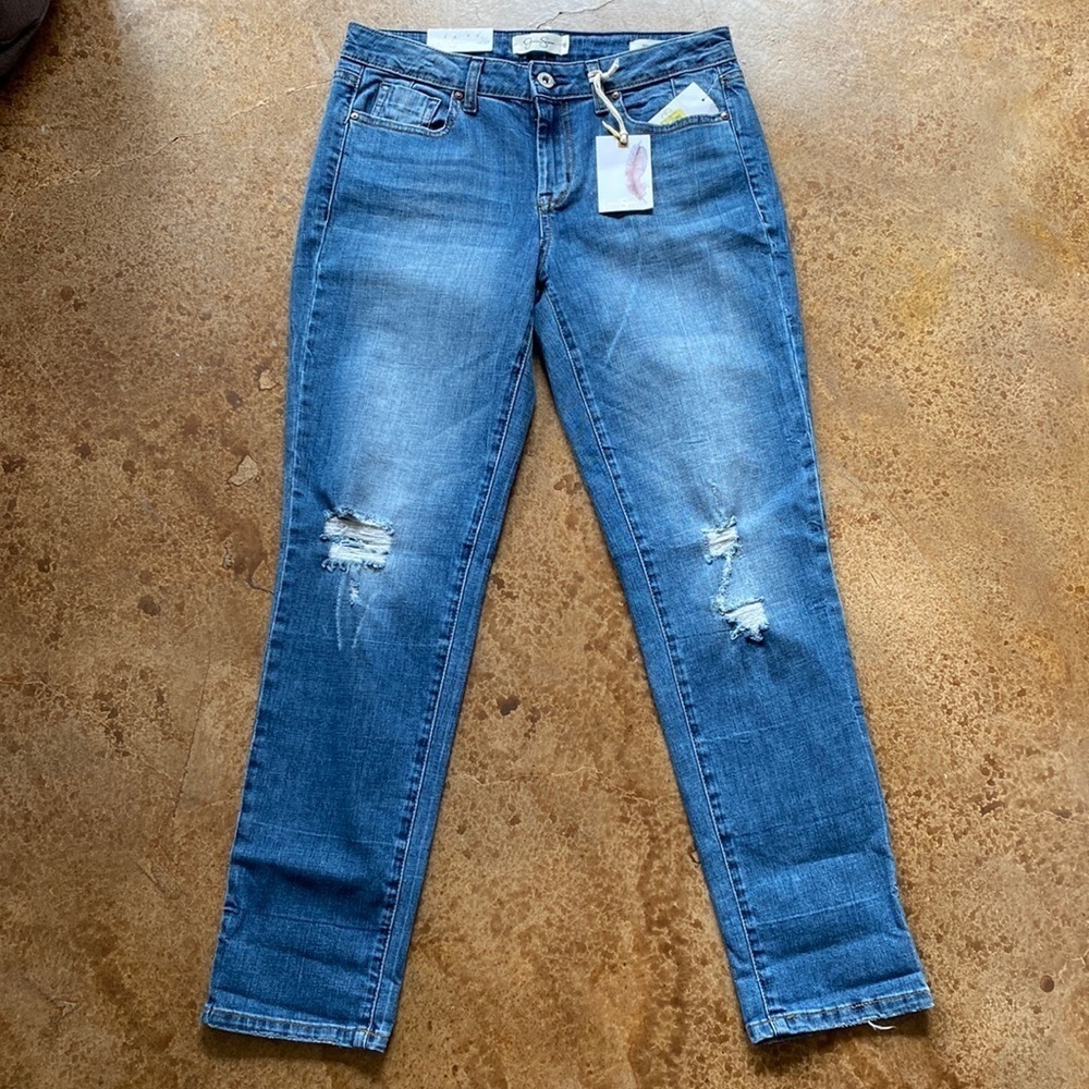 JESSICA Simpson medium wash Mika Best friend boyfriend distressed ankle jeans